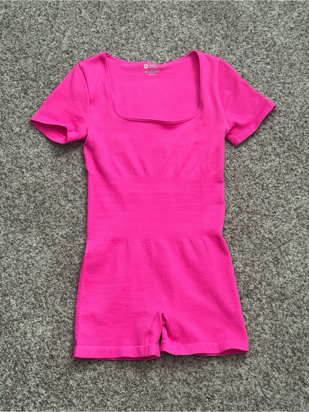 Bright Hot Pink Ribbed Romper